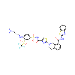 CN(C)CCCNc1ccc(S(=O)(=O)NC(=O)c2csc(N3CCc4cccc(C(=O)Nc5nc6ccccc6s5)c4C3)n2)cc1S(=O)(=O)C(F)(F)F ZINC000169709950