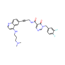 CN(C)CCCNc1ccnc2ccc(C#CCNC(=O)c3cncn(Cc4ccc(F)c(F)c4)c3=O)cc12 ZINC000096176225