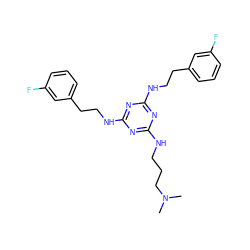 CN(C)CCCNc1nc(NCCc2cccc(F)c2)nc(NCCc2cccc(F)c2)n1 ZINC000073199859