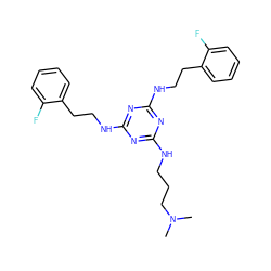 CN(C)CCCNc1nc(NCCc2ccccc2F)nc(NCCc2ccccc2F)n1 ZINC000073196358