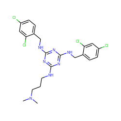 CN(C)CCCNc1nc(NCc2ccc(Cl)cc2Cl)nc(NCc2ccc(Cl)cc2Cl)n1 ZINC000073200518