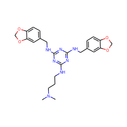 CN(C)CCCNc1nc(NCc2ccc3c(c2)OCO3)nc(NCc2ccc3c(c2)OCO3)n1 ZINC000073200085