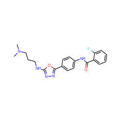 CN(C)CCCNc1nnc(-c2ccc(NC(=O)c3ccccc3F)cc2)o1 ZINC000084618721