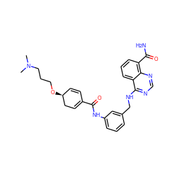 CN(C)CCCO[C@H]1C=CC(C(=O)Nc2cccc(CNc3ncnc4c(C(N)=O)cccc34)c2)=CC1 ZINC000167003629