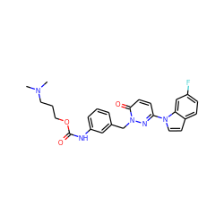 CN(C)CCCOC(=O)Nc1cccc(Cn2nc(-n3ccc4ccc(F)cc43)ccc2=O)c1 ZINC000299864439