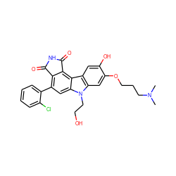 CN(C)CCCOc1cc2c(cc1O)c1c3c(c(-c4ccccc4Cl)cc1n2CCO)C(=O)NC3=O ZINC000029127076