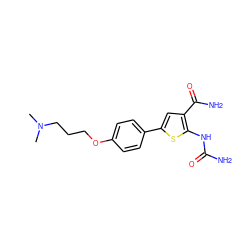 CN(C)CCCOc1ccc(-c2cc(C(N)=O)c(NC(N)=O)s2)cc1 ZINC000040380614