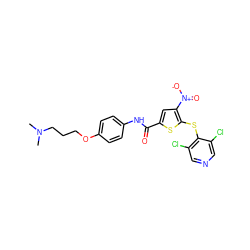 CN(C)CCCOc1ccc(NC(=O)c2cc([N+](=O)[O-])c(Sc3c(Cl)cncc3Cl)s2)cc1 ZINC000095573778