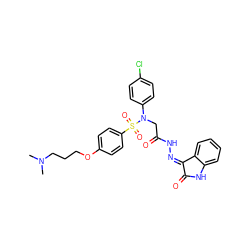 CN(C)CCCOc1ccc(S(=O)(=O)N(CC(=O)N/N=C2/C(=O)Nc3ccccc32)c2ccc(Cl)cc2)cc1 ZINC000001552637