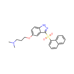 CN(C)CCCOc1ccc2[nH]nc(S(=O)(=O)c3cccc4ccccc34)c2c1 ZINC000034999931