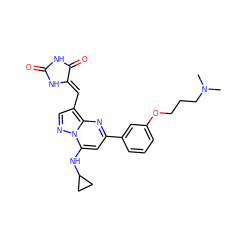 CN(C)CCCOc1cccc(-c2cc(NC3CC3)n3ncc(/C=C4\NC(=O)NC4=O)c3n2)c1 ZINC000205013865