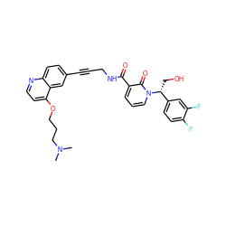 CN(C)CCCOc1ccnc2ccc(C#CCNC(=O)c3cccn([C@H](CO)c4ccc(F)c(F)c4)c3=O)cc12 ZINC000096176231