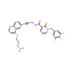 CN(C)CCCOc1ccnc2ccc(C#CCNC(=O)c3cccn(Cc4cc(F)c(F)c(F)c4)c3=O)cc12 ZINC000096176233