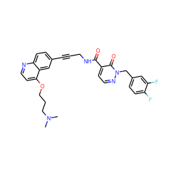 CN(C)CCCOc1ccnc2ccc(C#CCNC(=O)c3ccnn(Cc4ccc(F)c(F)c4)c3=O)cc12 ZINC000096176236