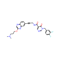 CN(C)CCCOc1cnc2ccc(C#CCNC(=O)c3cncn(Cc4ccc(F)c(F)c4)c3=O)cc2n1 ZINC000096176132