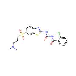 CN(C)CCCS(=O)(=O)c1ccc2nc(NC(=O)NC(=O)c3ccccc3Cl)sc2c1 ZINC000117113128