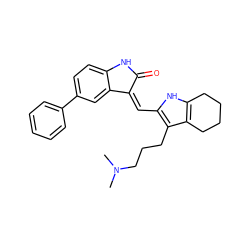 CN(C)CCCc1c(/C=C2\C(=O)Nc3ccc(-c4ccccc4)cc32)[nH]c2c1CCCC2 ZINC000013588473