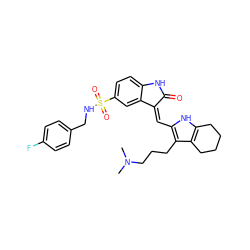 CN(C)CCCc1c(/C=C2\C(=O)Nc3ccc(S(=O)(=O)NCc4ccc(F)cc4)cc32)[nH]c2c1CCCC2 ZINC000029546157