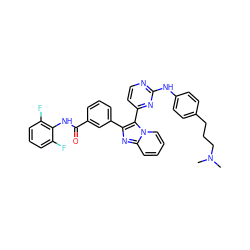 CN(C)CCCc1ccc(Nc2nccc(-c3c(-c4cccc(C(=O)Nc5c(F)cccc5F)c4)nc4ccccn34)n2)cc1 ZINC000044305192