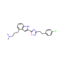 CN(C)CCCc1cccc2[nH]c(-c3nc(CCc4ccc(Cl)cc4)no3)cc12 ZINC000036311409