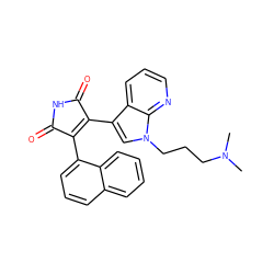 CN(C)CCCn1cc(C2=C(c3cccc4ccccc34)C(=O)NC2=O)c2cccnc21 ZINC000003819651