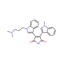 CN(C)CCCn1cc(C2=C(c3cn(C)c4ccccc34)C(=O)NC2=O)c2ccccc21 ZINC000013451587