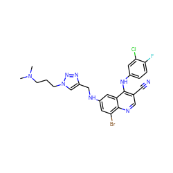 CN(C)CCCn1cc(CNc2cc(Br)c3ncc(C#N)c(Nc4ccc(F)c(Cl)c4)c3c2)nn1 ZINC000014977438