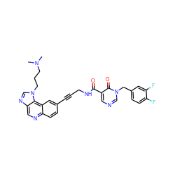 CN(C)CCCn1cnc2cnc3ccc(C#CCNC(=O)c4cncn(Cc5ccc(F)c(F)c5)c4=O)cc3c21 ZINC000149578763