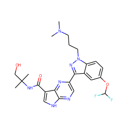 CN(C)CCCn1nc(-c2cnc3[nH]cc(C(=O)NC(C)(C)CO)c3n2)c2cc(OC(F)F)ccc21 ZINC000095605883