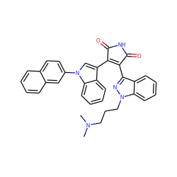 CN(C)CCCn1nc(C2=C(c3cn(-c4ccc5ccccc5c4)c4ccccc34)C(=O)NC2=O)c2ccccc21 ZINC000003962832