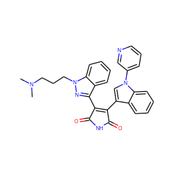 CN(C)CCCn1nc(C2=C(c3cn(-c4cccnc4)c4ccccc34)C(=O)NC2=O)c2ccccc21 ZINC000013611504