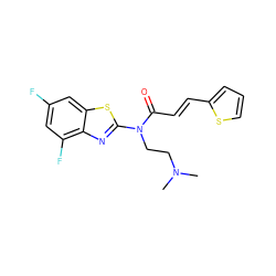 CN(C)CCN(C(=O)/C=C/c1cccs1)c1nc2c(F)cc(F)cc2s1 ZINC000004359423