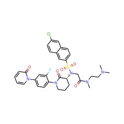 CN(C)CCN(C)C(=O)CN([C@@H]1CCCN(c2ccc(-n3ccccc3=O)cc2F)C1=O)S(=O)(=O)c1ccc2cc(Cl)ccc2c1 ZINC000029125781