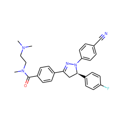 CN(C)CCN(C)C(=O)c1ccc(C2=NN(c3ccc(C#N)cc3)[C@@H](c3ccc(F)cc3)C2)cc1 ZINC000058574697