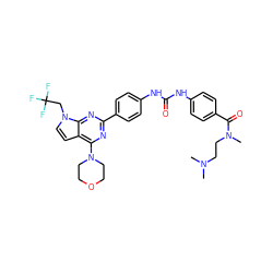 CN(C)CCN(C)C(=O)c1ccc(NC(=O)Nc2ccc(-c3nc(N4CCOCC4)c4ccn(CC(F)(F)F)c4n3)cc2)cc1 ZINC000049780622