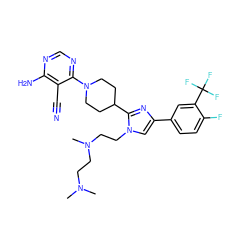 CN(C)CCN(C)CCn1cc(-c2ccc(F)c(C(F)(F)F)c2)nc1C1CCN(c2ncnc(N)c2C#N)CC1 ZINC000219753578