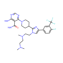 CN(C)CCN(C)CCn1cc(-c2ccc(F)c(C(F)(F)F)c2)nc1C1CCN(c2ncnc(N)c2C(N)=O)CC1 ZINC000219732216