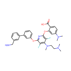 CN(C)CCN(C)c1c(F)c(Oc2cccc(-c3cccc(CN)c3)c2)nc(Oc2cc(N(C)C)ccc2C(=O)O)c1F ZINC000049694588