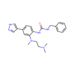 CN(C)CCN(C)c1cc(-c2cn[nH]c2)ccc1NC(=O)NCc1ccccc1 ZINC000140153963