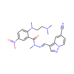 CN(C)CCN(C)c1ccc([N+](=O)[O-])cc1C(=O)N(C)/N=C/c1cnn2ccc(C#N)cc12 ZINC001772609953