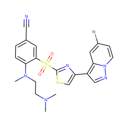 CN(C)CCN(C)c1ccc(C#N)cc1S(=O)(=O)c1nc(-c2cnn3ccc(Br)cc23)cs1 ZINC000103299170