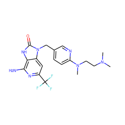 CN(C)CCN(C)c1ccc(Cn2c(=O)[nH]c3c(N)nc(C(F)(F)F)cc32)cn1 ZINC000072125160