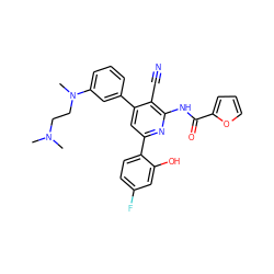 CN(C)CCN(C)c1cccc(-c2cc(-c3ccc(F)cc3O)nc(NC(=O)c3ccco3)c2C#N)c1 ZINC000053312934