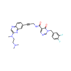 CN(C)CCN(C)c1cnc2ccc(C#CCNC(=O)c3cncn(Cc4ccc(F)c(F)c4)c3=O)cc2n1 ZINC000144970187