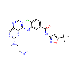 CN(C)CCN(C)c1ncc2ncnc(Nc3cc(C(=O)Nc4cc(C(C)(C)C)on4)ccc3Cl)c2n1 ZINC000148087926