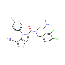 CN(C)CCN(Cc1ccc(Cl)c(Cl)c1)C(=O)c1cc2scc(C#N)c2n1-c1ccc(F)cc1 ZINC000096282440