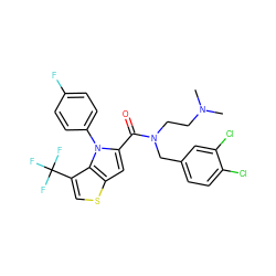 CN(C)CCN(Cc1ccc(Cl)c(Cl)c1)C(=O)c1cc2scc(C(F)(F)F)c2n1-c1ccc(F)cc1 ZINC000096282441