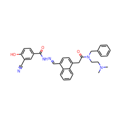 CN(C)CCN(Cc1ccccc1)C(=O)Cc1ccc(/C=N/NC(=O)c2ccc(O)c(C#N)c2)c2ccccc12 ZINC000027646634