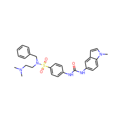 CN(C)CCN(Cc1ccccc1)S(=O)(=O)c1ccc(NC(=O)Nc2ccc3c(ccn3C)c2)cc1 ZINC000653716000