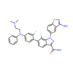 CN(C)CCN(c1ccccc1)c1ccc(-c2ccc3c(C(N)=O)nn(-c4ccc5onc(N)c5c4)c3c2F)c(F)c1 ZINC000028964296